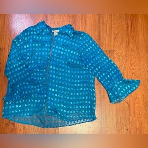 Teal Iridescent Sparkling Textures Blouse - Notations - Size XL - Rarely Worn